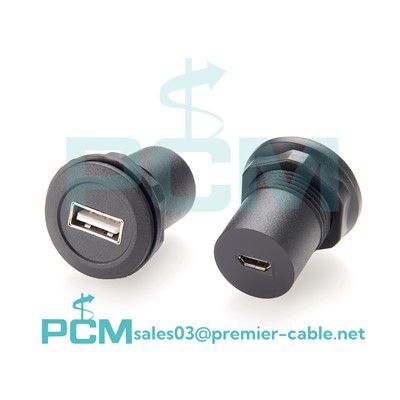 Adaptador de montaje en panel redondo USB A hembra a Micro USB B hembra