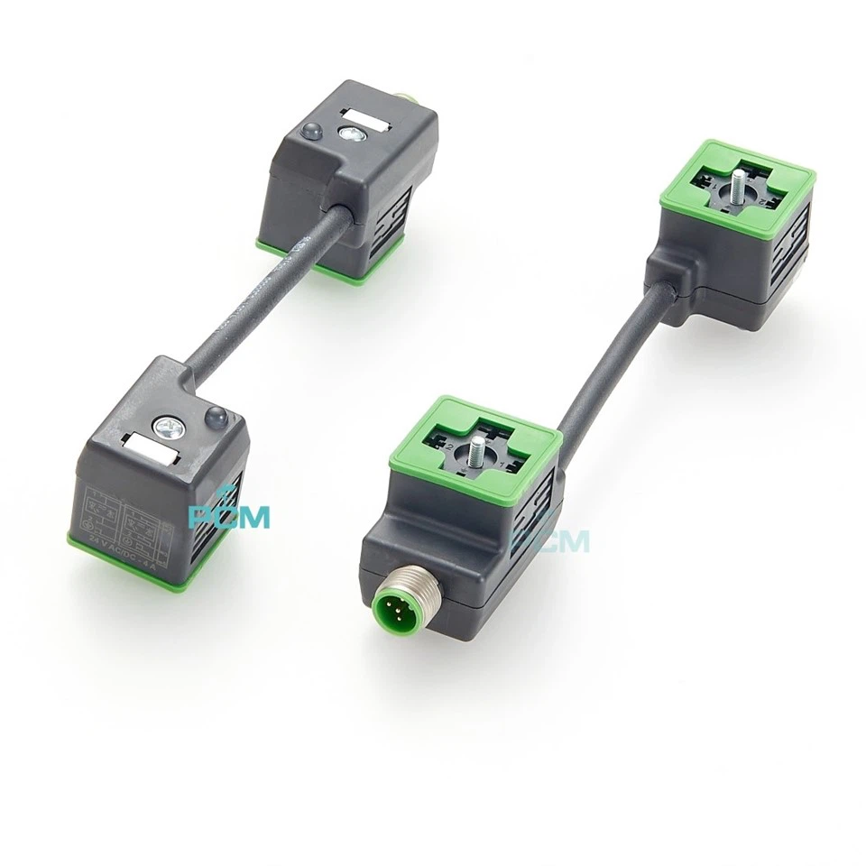 Dual Solenoid Valve Plug DIN 43650 Form A To M8 M12 Cable