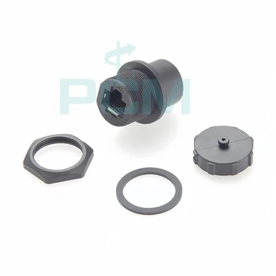 Acoplador de alimentación de conector RJ45 con montaje en panel con tuerca de bloqueo frontal IP67