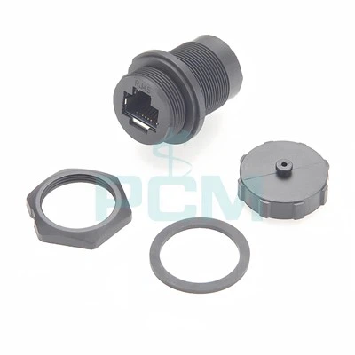 Acoplador de alimentación de conector RJ45 con montaje en panel con tuerca de bloqueo trasera a prueba de agua